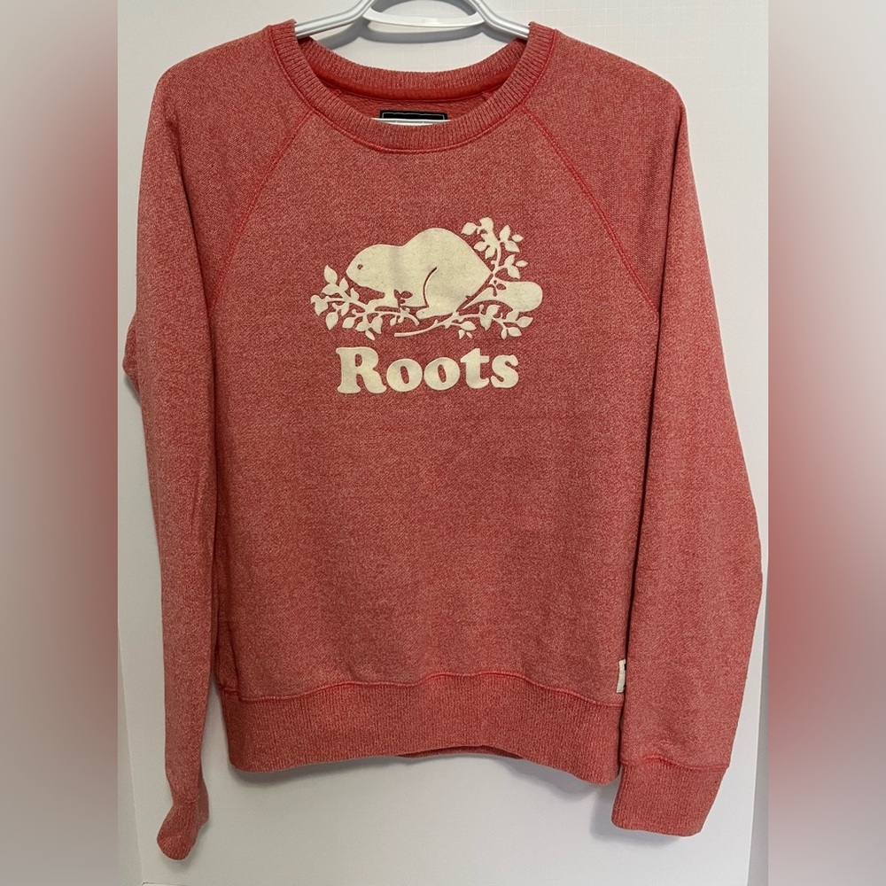 Roots Organic Cooper Beaver Logo Crewneck Sweatshirt Red Heather